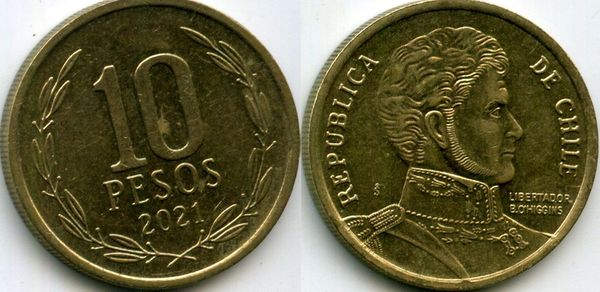 Монета 10 песо 2021г Чили