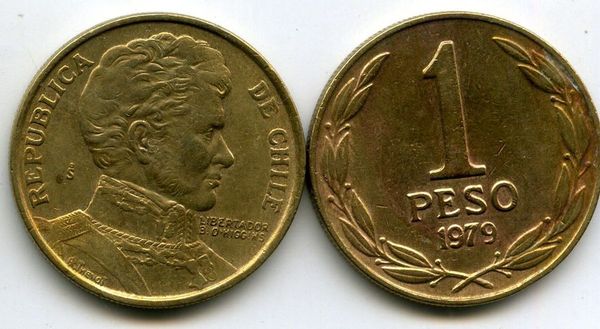 Монета 1 песо 1979г Чили