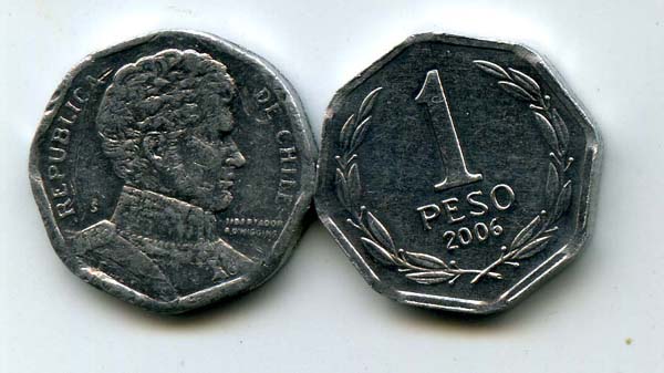 Монета 1 песо 2006г Чили