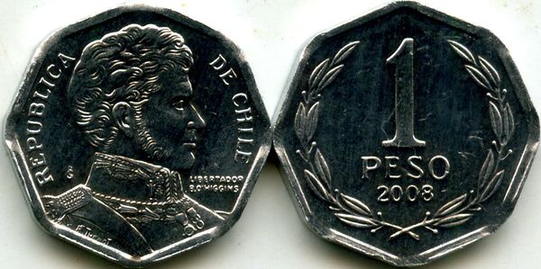Монета 1 песо 2008г Чили