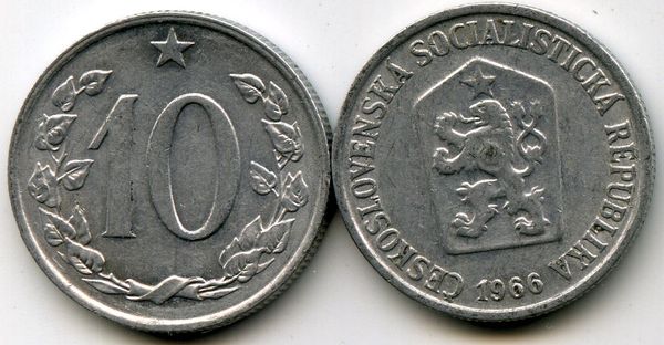 Монета 10 геллеров 1966г Чехия