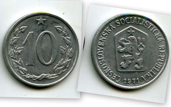 Монета 10 геллеров 1971г Чехия