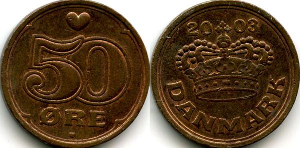 Монета 50 оре 2003г Дания