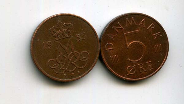 Монета 5 оре 1983г Дания
