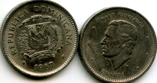 Монета 10 сентаво 1987г Доминикана
