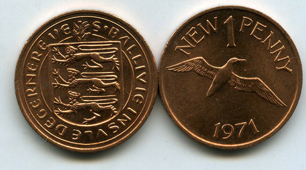 Монета 1 новый пенс 1971г Великобритания (Гернси)