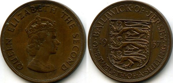 Монета 1/12 шиллинга 1957г Великобритания(Джерси)