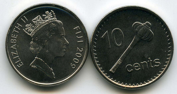 Монета 10 центов 2009г Фиджи
