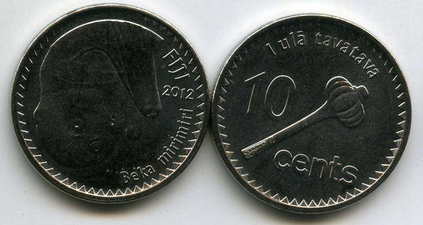 Монета 10 центов 2012г Фиджи