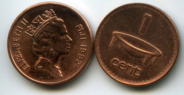 Монета 1 цент 1992г Фиджи