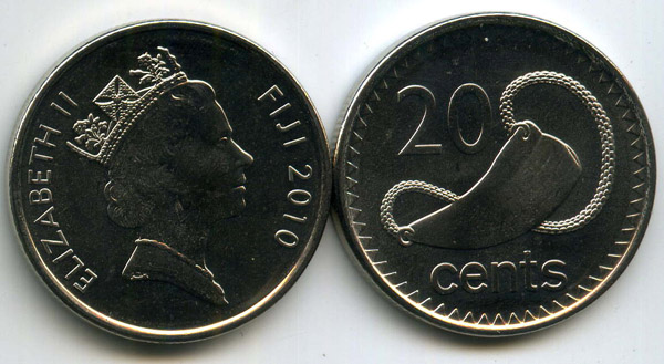 Монета 20 центов 2010г Фиджи