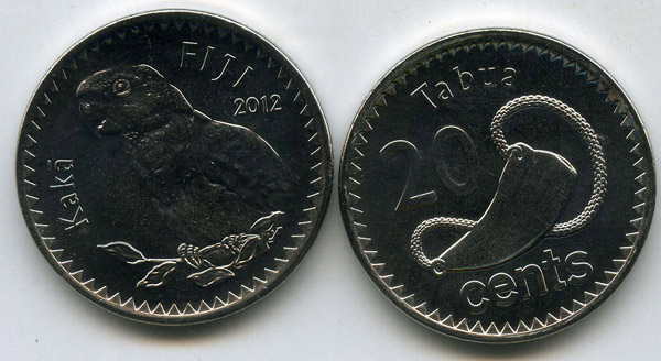 Монета 20 центов 2012г Фиджи