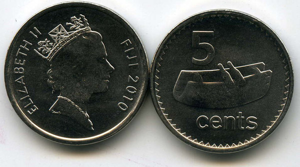 Монета 5 центов 2010г Фиджи