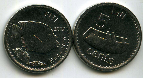 Монета 5 центов 2012г Фиджи