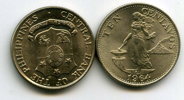 Монета 10 сентаво 1964г Филиппины
