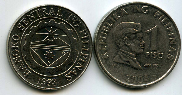 Монета 1 писо 2004г Филиппины