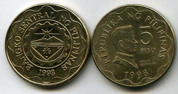 Монета 5 писо 1998г Филиппины