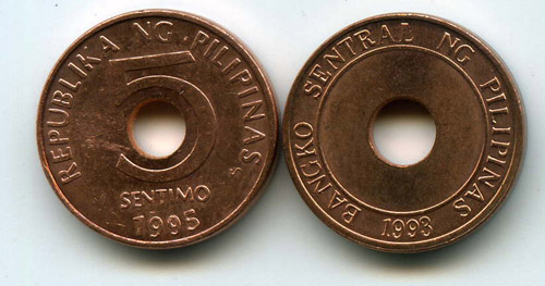 Монета 5 сентимо 1995г Филиппины