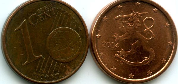 Монета 1 евроцент 2004г Финляндия