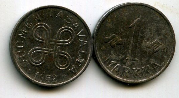 Монета 1 марка 1952г Финляндия