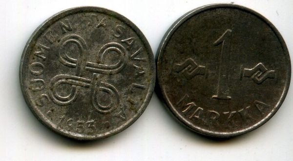 Монета 1 марка 1953г Финляндия