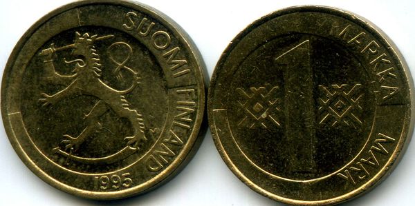 Монета 1 марка 1995г Финляндия