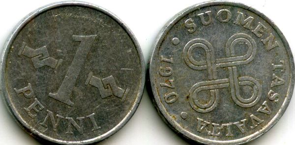 Монета 1 пенни 1970г Финляндия