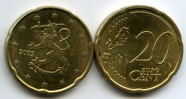 Монета 20 евроцентов 2002г Финляндия