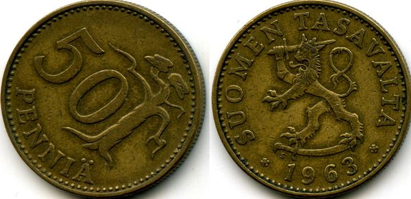 Монета 50 пенни 1963г Финляндия
