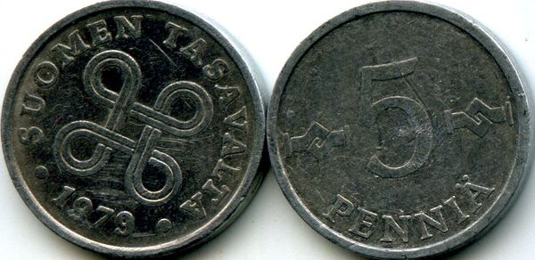 Монета 5 пенни 1979г Финляндия