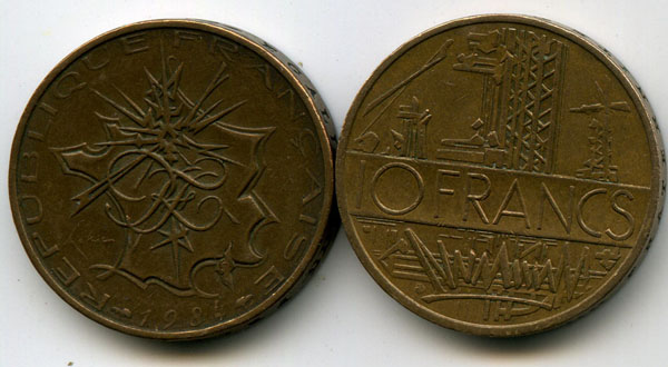 Монета 10 франков 1984г Франция