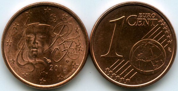 Монета 1 евроцент 2015г Франция