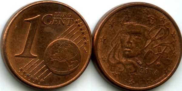 Монета 1 евроцент 2016г Франция