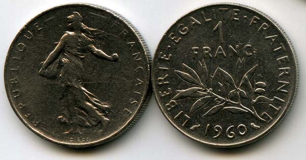 Монета 1 франк 1960г Франция