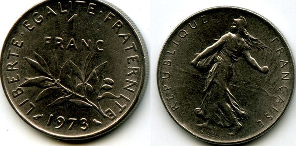 Монета 1 франк 1973г Франция