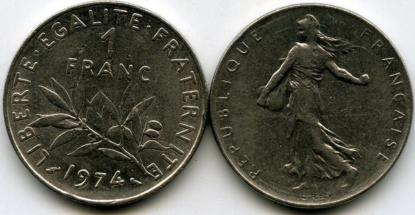 Монета 1 франк 1974г Франция