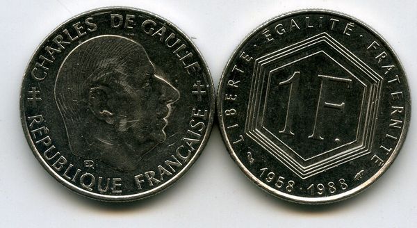Монета 1 франк 1988г Франция