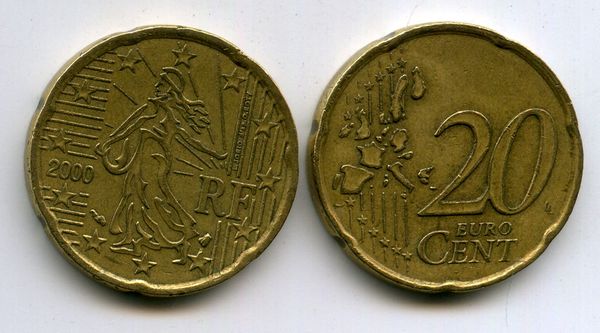 Монета 20 евроцентов 2000г Франция