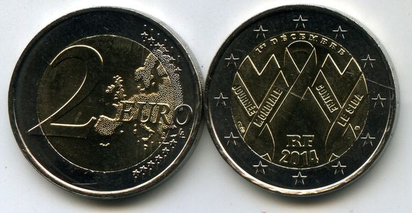Монета 2 евро 2014г борьба со спидом Франция