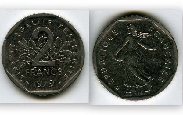 Монета 2 франка 1979г Франция