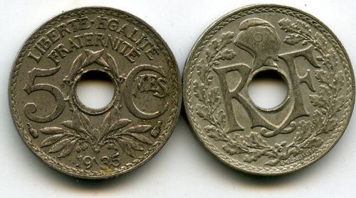 Монета 5 сентим 1935г Франция