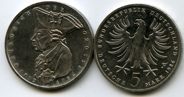Монета 5 марок 1986г Фридрих Германия