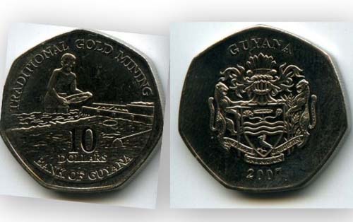Монета 10 долларов 2007г Гайана
