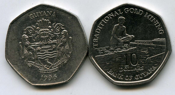 Монета 10 долларов 1996г Гайана