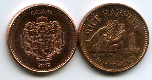 Монета 1 доллар 2012г Гайана