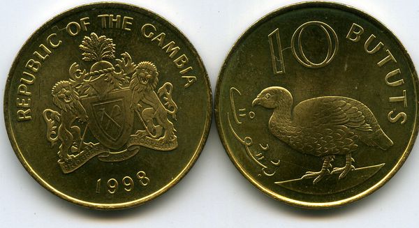 Монета 10 бутут 1998г Гамбия