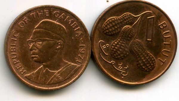 Монета 1 бутут 1971г Гамбия