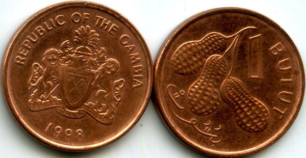 Монета 1 бутут 1998г Гамбия