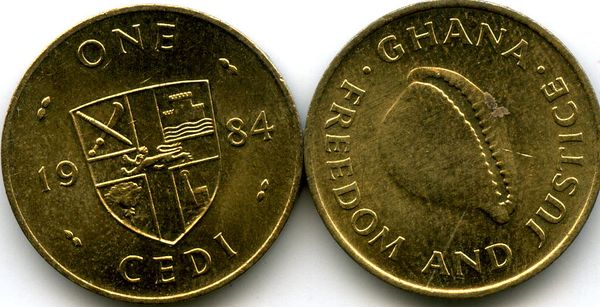 Монета 1 седи 1984г Гана