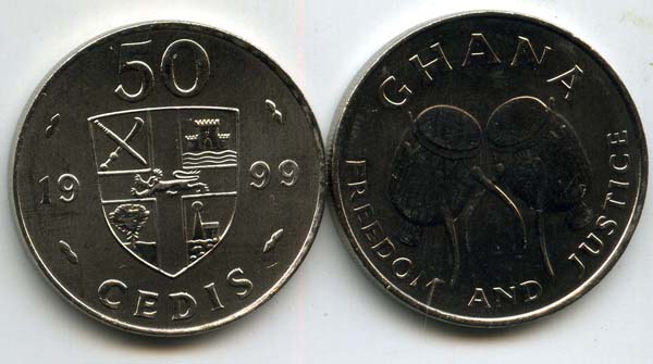 Монета 50 седи 1999г Гана